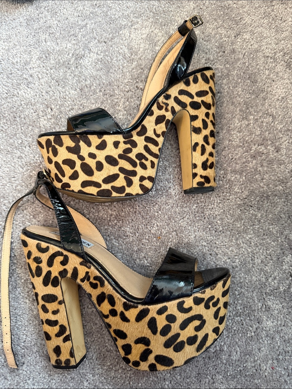 Steve Madden Leopard Platform Slingback Heels - Black